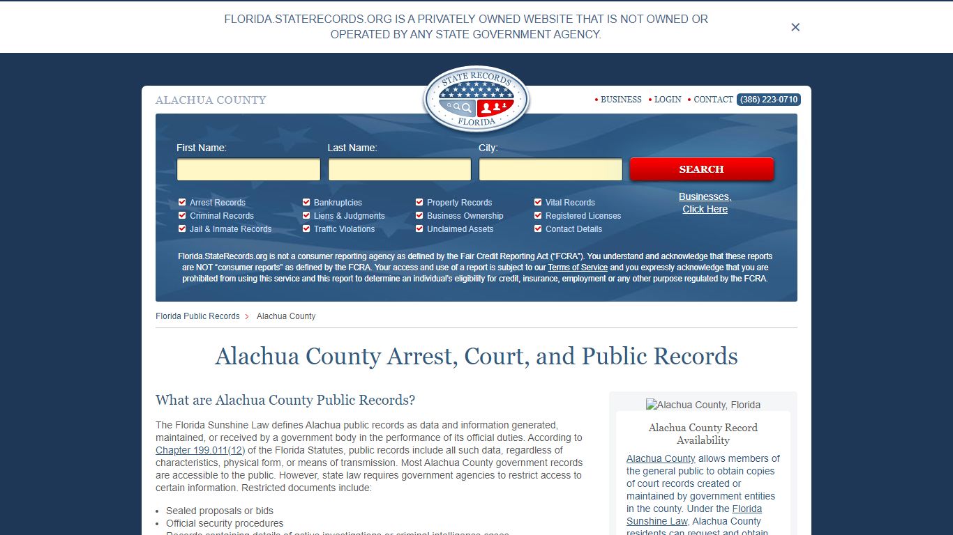 Alachua County Arrest, Court, and Public Records