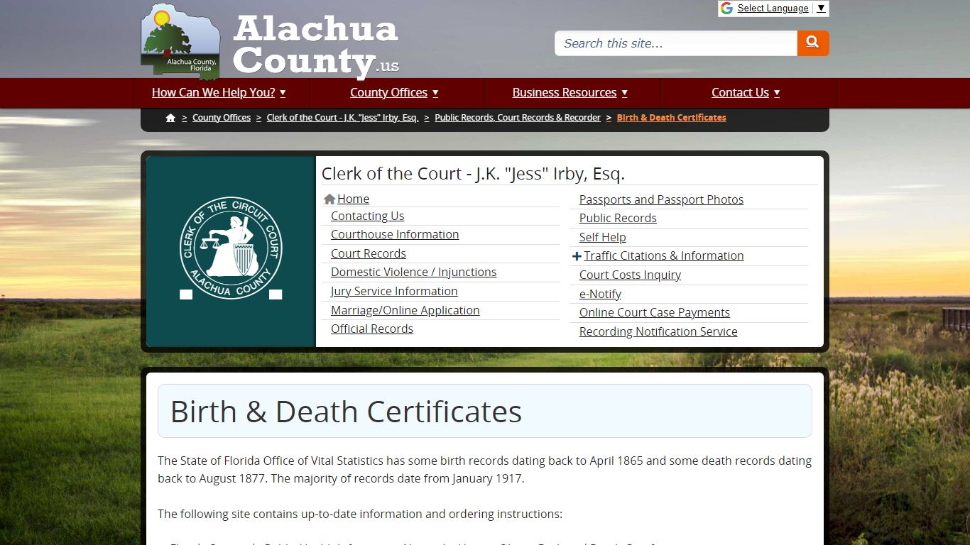 Birth & Death Certificates - Alachua County, Florida